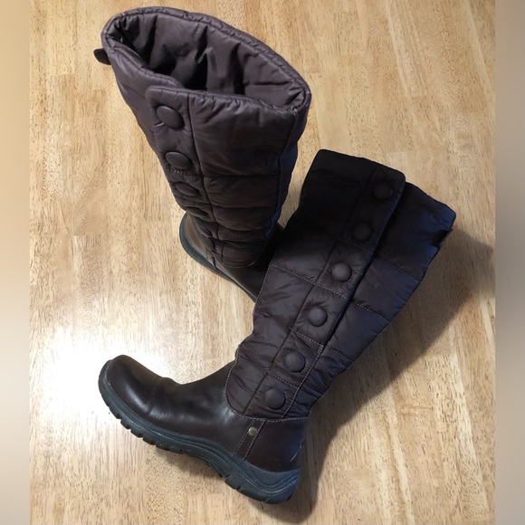 Brown Leather UGG Winter Boots With Quilted Fabric Top and Buttons - Size 7 - Picture 1 of 9
